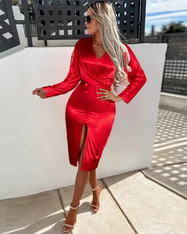 Beatrycze - Obcisła, zmysłowa satynowa sukienka wieczorowa dla kobiet