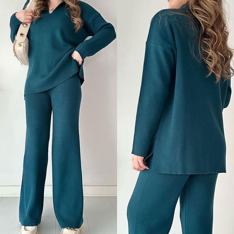 Oferta ograniczona czasowo - 50% zniżki Kardigan z dekoltem w serek, casualowy, rozcięty, dwuczęściowy zestaw