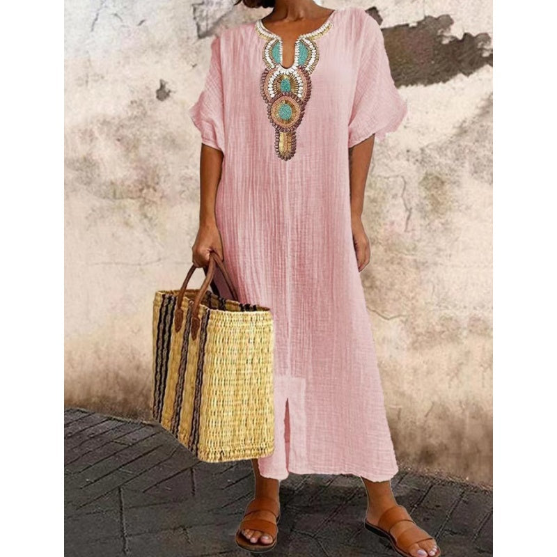 Sukienka Lisboa z Wyszywaniem z Lnu