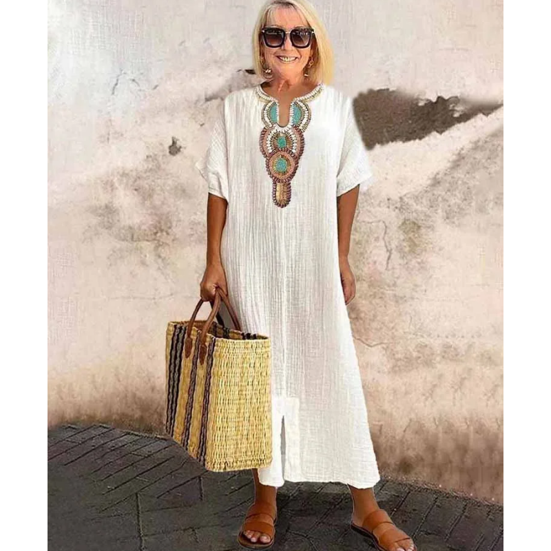Sukienka Lisboa z Wyszywaniem z Lnu