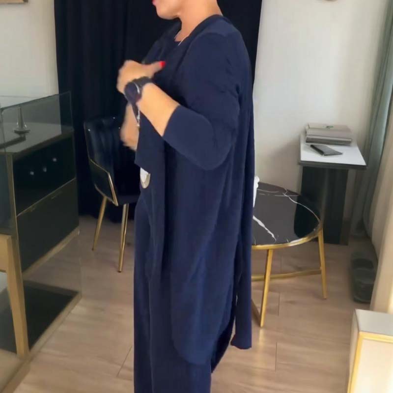 💥Offerta speciale: 50% di sconto-Elegante cardigan lungo, top e pantaloni, set di 3 pezzi
