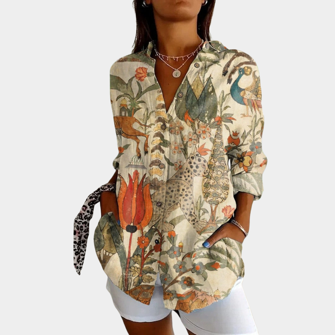 Jasia - Stylowa bluzka z motywem liści dla kobiet
