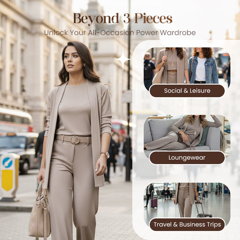 💥Offerta speciale: 50% di sconto-Elegante cardigan lungo, top e pantaloni, set di 3 pezzi