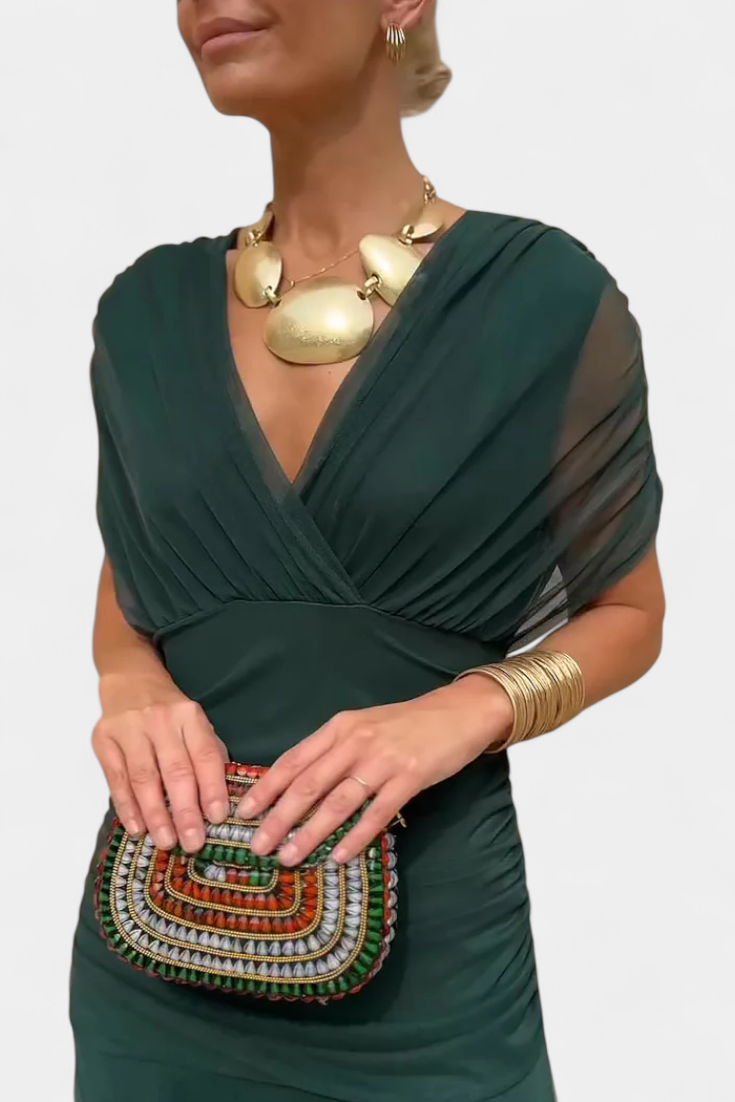 Florendra | Długa Kwiatowa Sukienka z Dekoltem w Serek