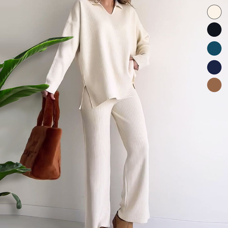 Oferta ograniczona czasowo - 50% zniżki Kardigan z dekoltem w serek, casualowy, rozcięty, dwuczęściowy zestaw