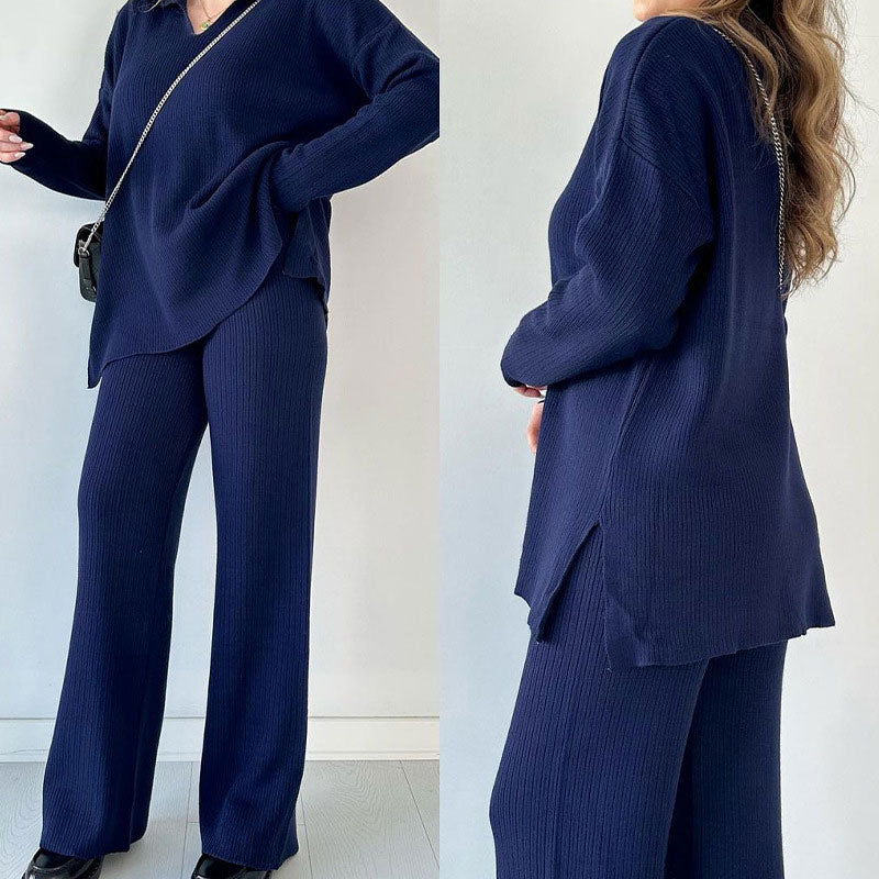 Oferta ograniczona czasowo - 50% zniżki Kardigan z dekoltem w serek, casualowy, rozcięty, dwuczęściowy zestaw