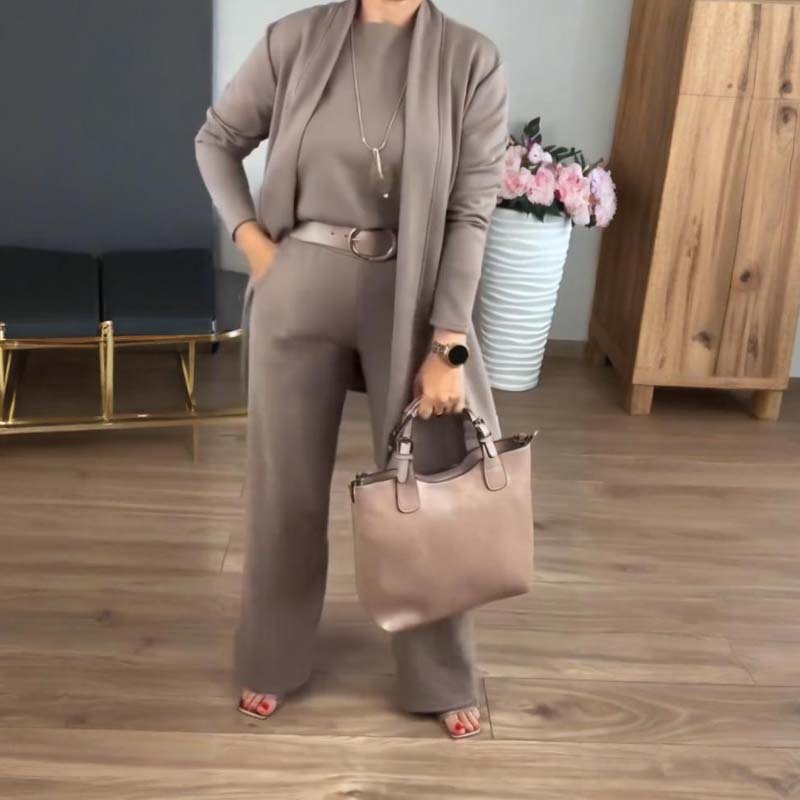 ⏳Tymczasowa oferta⏰Elegancki 3-częściowy zestaw składający się z długiego swetra, topu i spodni💞